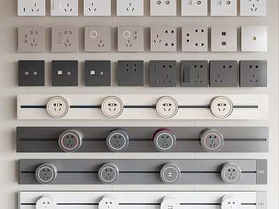 Various Design Switch Panels With White And Gray Colors And Socket Combinations 3d model