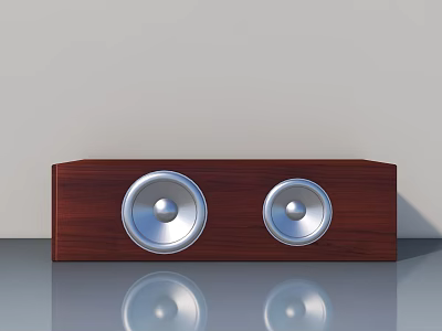 Modern Wooden Speaker With Dual Silver Drivers On Smooth Reflective Surface 3d model