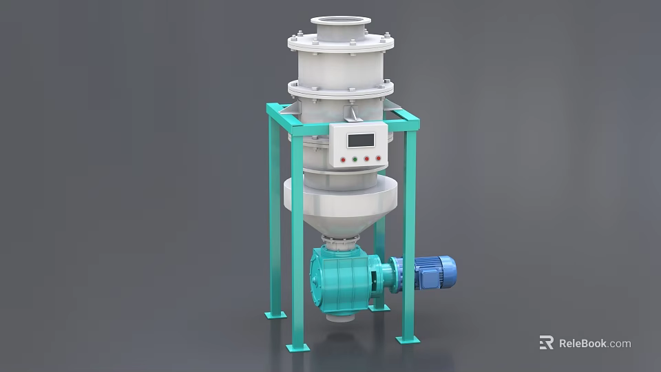 Multi Layer Industrial Equipment with Green Frame Electric Motor and Control Panel 3d model 