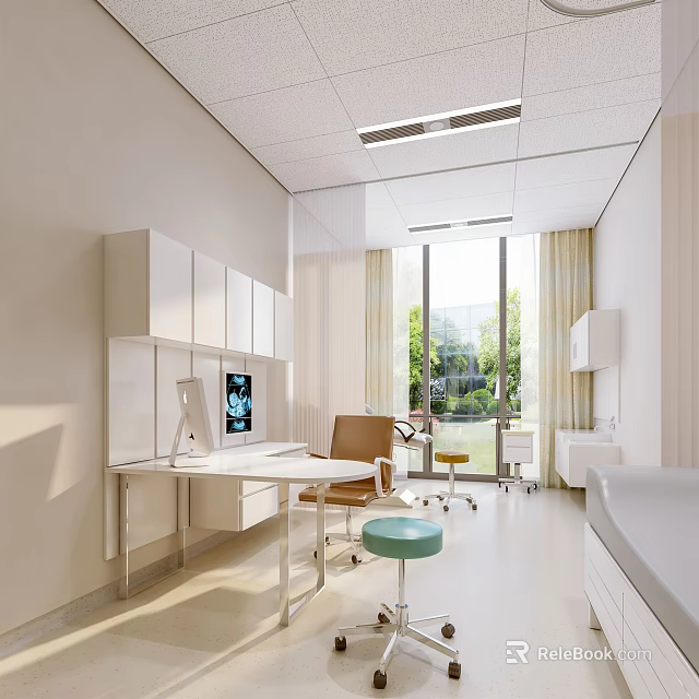 Hospital Outpatient Clinic Examination Room With Medical Equipment And Natural Light Windows 3d model 