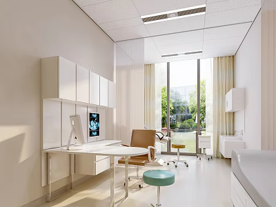 Hospital Outpatient Clinic Examination Room With Medical Equipment And Natural Light Windows 3d model
