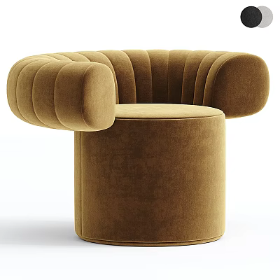 Modern Brown Velvet Single Seater Sofa With Curved Armrests And Cylindrical Base 3d model