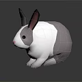 Low Poly 3D Rabbit With White Gray Fur Black Pink Ears On Dark Background