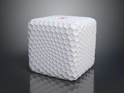 White Cube Shaped Electronic Device With Honeycomb Texture And Red Logo On Top 3d model