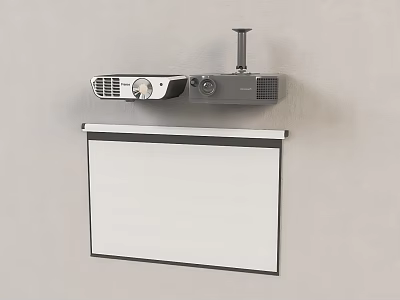 Projector Mounted on Wall with Projection Screen in Modern Room Setup 3d model