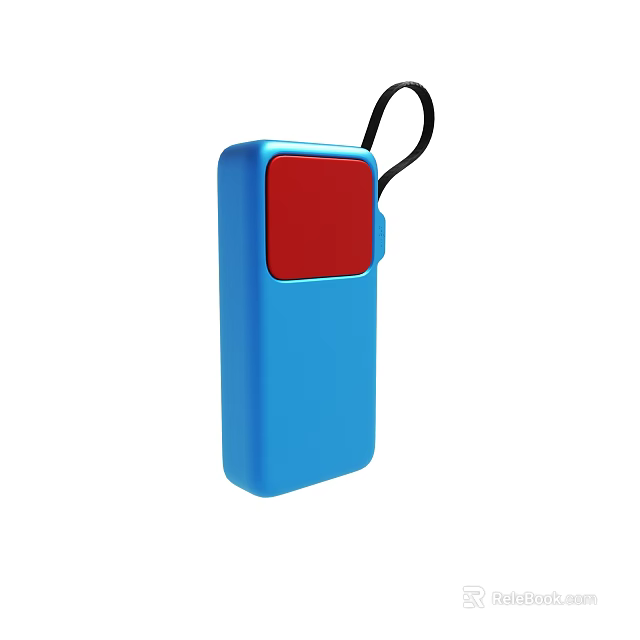 Portable Blue Device With Red Square Panel And Black Lanyard Design 3d model 