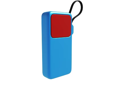 Portable Blue Device With Red Square Panel And Black Lanyard Design 3d model