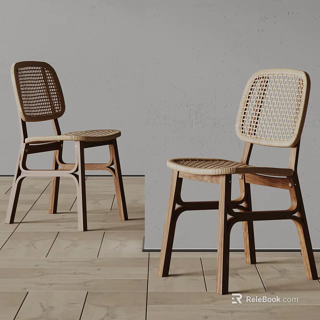 Natural Style Leisure Chair With Wooden Frame And Woven Seat Design 3d model 