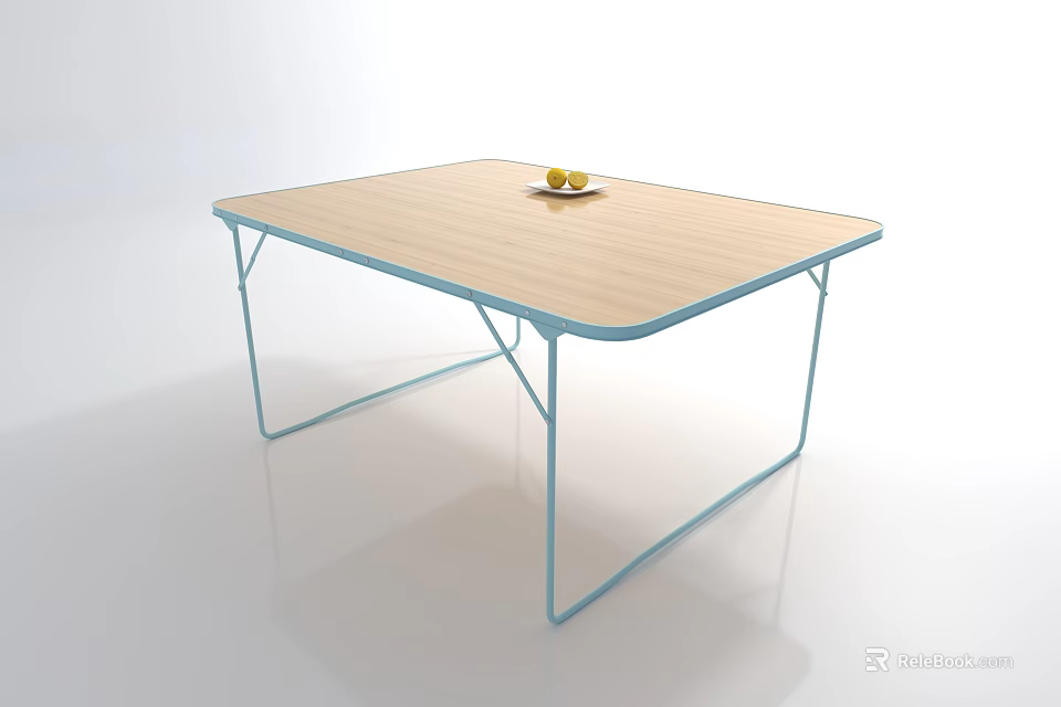 Modern Coffee Table With Wooden Surface And Metal Legs Holding Two Fruits On Top 3d model 