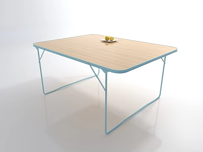 Modern Coffee Table With Wooden Surface And Metal Legs Holding Two Fruits On Top 3d model