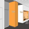 School Corridor With Orange Pillars Y10 Signs Elevators And Windows 3d model