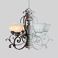 Classic Metal Frame Chandelier With Ornate Carvings Curved Accents And Ivory Glass Shades