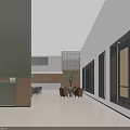 Modern Reception Area With Wooden Wall Panels Logo Desk Grid Pendant Light And Chairs