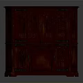 Dark Brown Wooden Cabinet With Intricate Carved Details And Open Lower Shelf