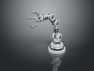 Game and Movie Character With Silver Jointed Mechanical Arm and Metallic Base Design 3d model