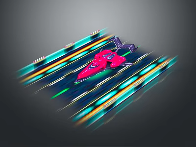 Pink Racing Car Speeding On Track With Green Yellow Lines Streamlined Design And Jet Tail 3d model