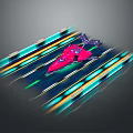 Pink Racing Car Speeding On Track With Green Yellow Lines Streamlined Design And Jet Tail