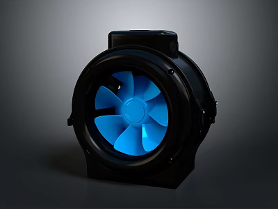 High Performance Electronic Cooling Fan With Blue LED Blades And Black Housing Design 3d model