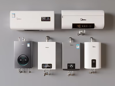 Various Midea Kitchen Water Heaters With Digital Screens And Modern Designs 3d model