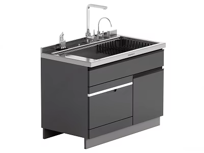 Stylish Modern Kitchen Sink Cabinet With Faucet Dish Rack And Drawers Design 3d model
