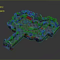 3D Game Map Layout With Complex Pathways And Colorful Regions Design