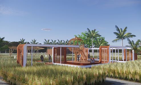 Modern Pavilion Landscape Corridor Frame Catering Building Wooden House Special-shaped Corridor Activity Corridor Structure Picnic Net Red Farm 3d model