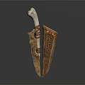 Primitive Bone Weapon with Bone Handle Bladed Edge Leather Sheath Woven Design Yellow Red Beads 3d model