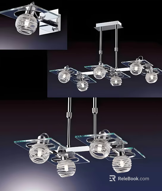 Modern Geometric Chandelier With Glass Shades Metal Frame And Multiple Bulbs 3d model 