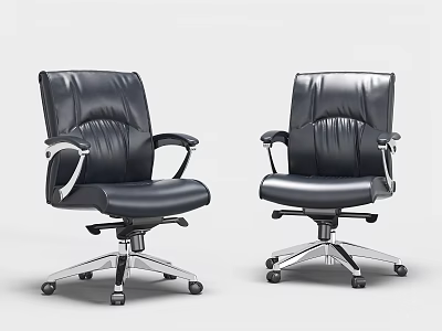 Modern Black Leather Office Chair with Armrests Wheels and Metal Base Design 3d model
