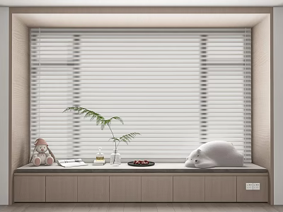 Interior Window Blinds with Window Sill Stuffed Toys Green Plant and Tray Items 3d model