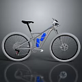 Silver and Blue Mountain Bike With Modern Frame Design Large Tires And Reflective Surface