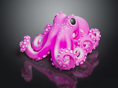 Cute Pink Octopus Toy With Curly Tentacles And White Spots On Black Background 3d model
