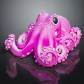 Cute Pink Octopus Toy With Curly Tentacles And White Spots On Black Background