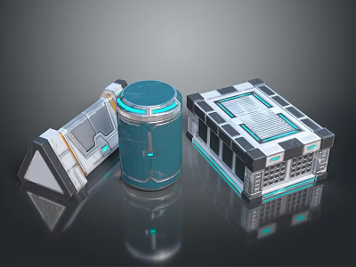 Futuristic Sci Fi Tech Devices Featuring Geometric Designs Blue Glowing Elements And White Panels 3d model