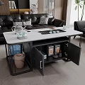 Modern Black And White Coffee Table With Marble Top Storage Cabinets In Living Room