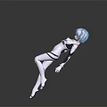 Anime Character With Blue Hair White Bodysuit Green And Black Accents On Dark Background