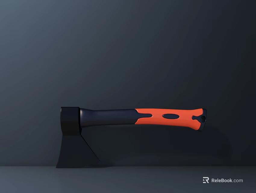 Black Axe With Orange And Black Handle On Gray Background 3d model