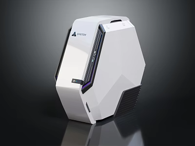 White Modern PC Case Featuring Polygonal Design Purple LED Lighting and Cooling Vents 3d model