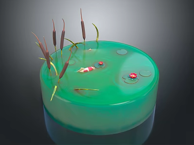 Vibrant Aquatic Plants Growing in Circular Green Container With Red Accents 3d model