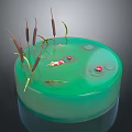 Vibrant Aquatic Plants Growing in Circular Green Container With Red Accents