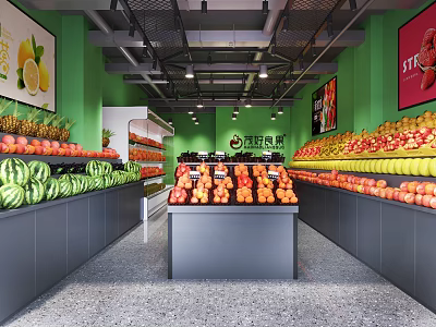 Fresh Fruit Store Interior With Various Fruits 3d model