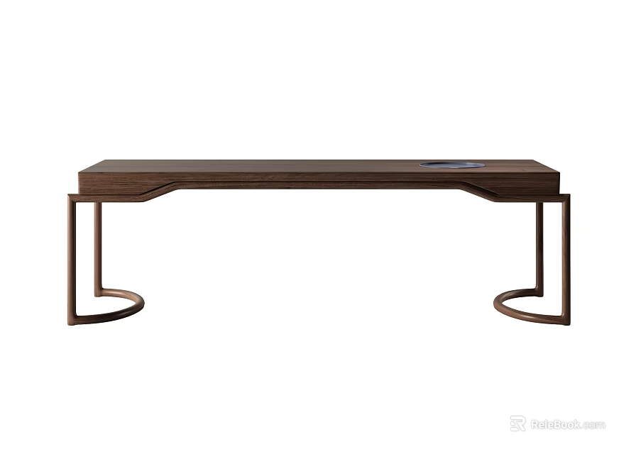 Modern Wooden Writing Desk With Sleek Metal Legs And Spacious Surface 3d model 