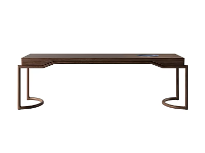 Modern Wooden Writing Desk With Sleek Metal Legs And Spacious Surface 3d model