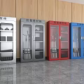 Explosion Proof Material Cabinets in Various Colors with Glass Doors Against Wooden Wall Background