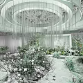 Elegant Banquet Hall Interior With Lush Floral Arrangements And Hanging Chandeliers