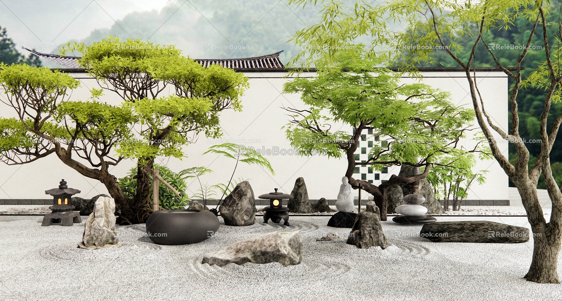 Dry Landscape Courtyard Landscape Stone Landscape Stone Landscape Tree Landscape Wall Maple model