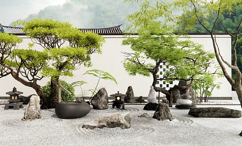 Dry Landscape Courtyard Landscape Stone Landscape Stone Landscape Tree Landscape Wall Maple 3d model