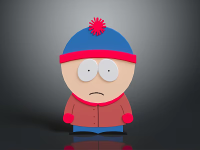 Cartoon Character Wearing Blue Hat Red Pom Pom Red Coat Blue Pants And Sad Expression 3d model