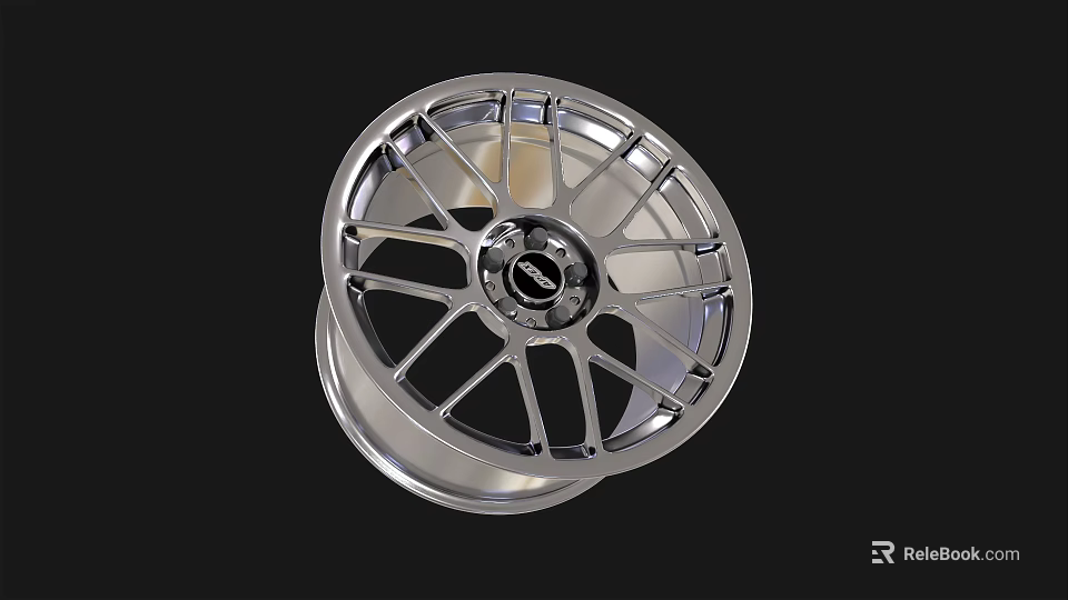 Shiny Silver Automotive Tire Rim With Modern Spoke Design And Center Logo 3d model 