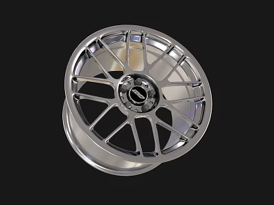 Shiny Silver Automotive Tire Rim With Modern Spoke Design And Center Logo 3d model